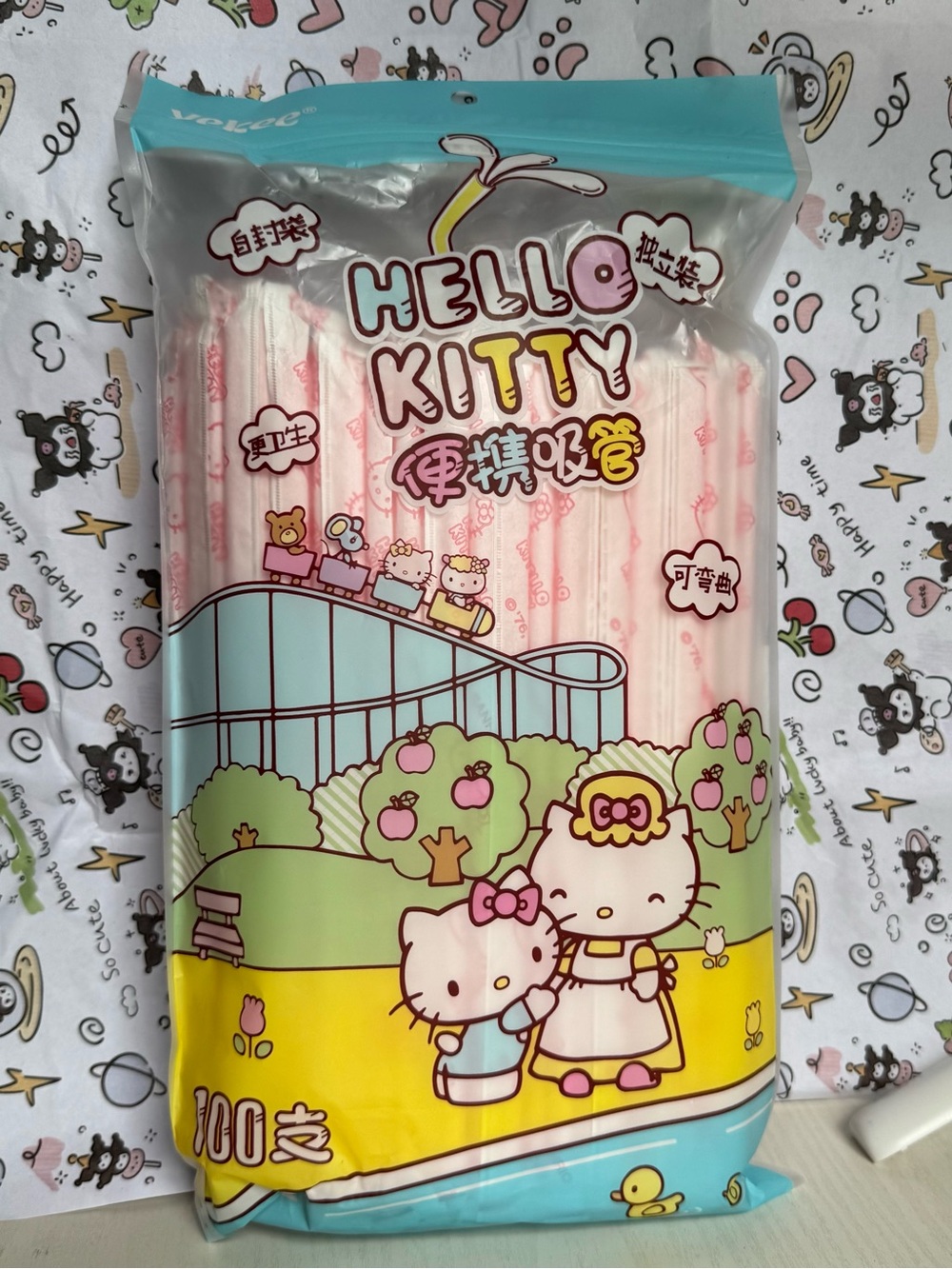 Sanrio Hello Kitty Individually Wrapped Disposable Party Straws Pack